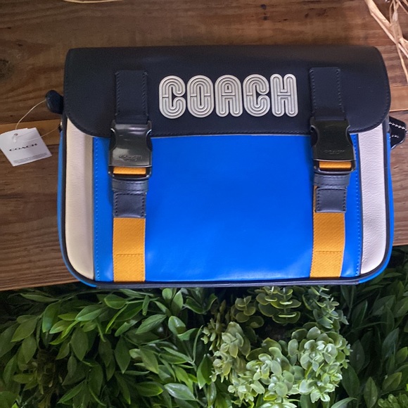 Coach Track Crossbody In ColorBlock with Coach Branding on Front Flap - Picture 3 of 16